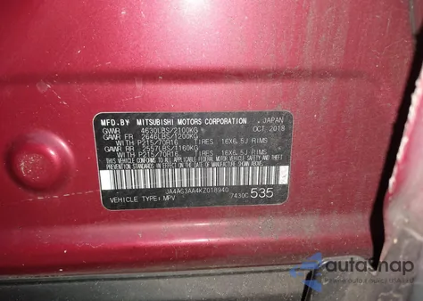 2019 Mitsubishi Eclipse Cross Es from USA, damaged, VIN JA4AS3AA4KZ018940